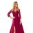 309-1 AMBER elegant lace long dress with a neckline - Burgundy color