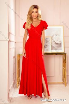 310-2 dlouhé šaty LIDIA s výstřihem a volánky - červené
