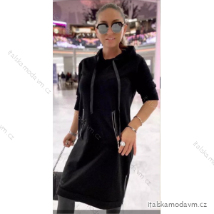 Šaty mikinové s kapucí dlouhý rukáv dámské (S/M ONE SIZE) ITALSKÁ MÓDA IMPLI2220621felpato