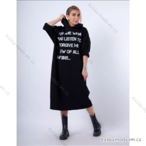 Šaty mikinové s kapucí dlouhý rukáv dámské (S/M ONE SIZE) ITALSKÁ MÓDA IMPLI2235132felpato