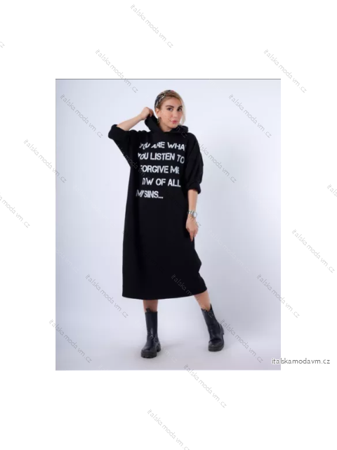 Šaty mikinové s kapucňou dlhý rukáv dámske (S/M ONE SIZE) TALIANSKA MÓDA IMPLI2235132felpato