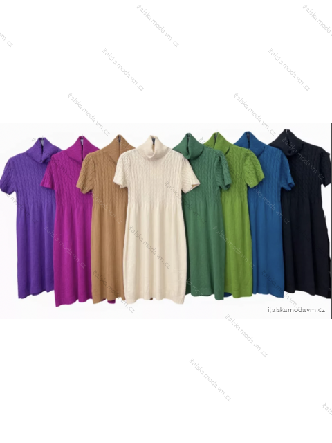 Šaty pletené s rolákem krátký rukáv dámské (S/M ONE SIZE) ITALSKÁ MÓDA IMPLM22211300014