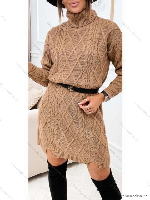 Šaty pletené teplé s rolákom dlhý rukáv dámske (S/M ONE SIZE) TALIANSKA MÓDA IMWL22046