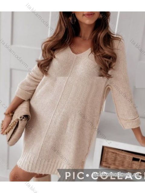 Šaty pletené teplé oversize dlhý rukáv dámske (S/M/L ONE SIZE) TALIANSKA MÓDA IMWL22051