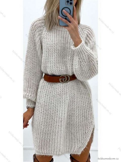 Šaty pletené teplé dlhý rukáv dámske (S/M ONE SIZE) TALIANSKA MÓDA IMWL22052