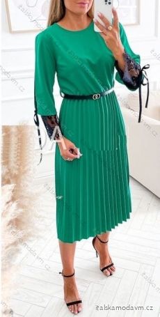 Šaty elegantní skládané s páskem dlouhý rukáv dámské (S/M ONE SIZE) ITALSKÁ MÓDA IMWK223761