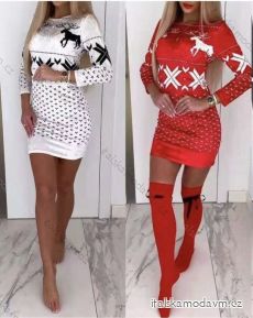 Šaty welur klasik vánoční dlouhý rukáv dámské (S/M ONE SIZE) ITALSKÁ MÓDA IMWB223864