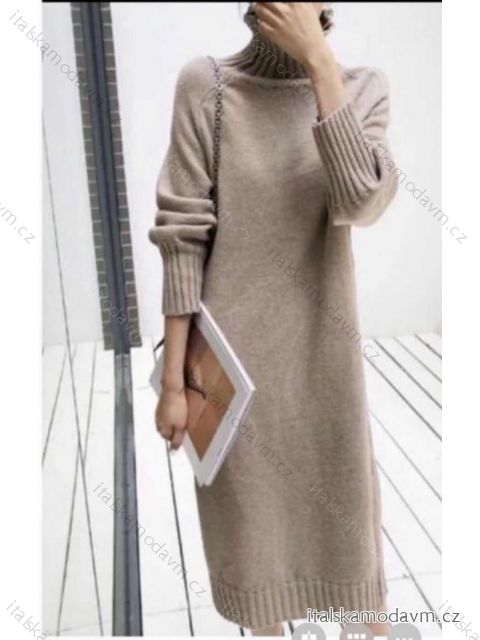 Šaty pletené s rolákem dlouhý rukáv dámské (S/M ONE SIZE) ITALSKÁ MÓDA IMWB223903
