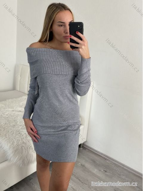 Šaty úpletové carmen s rolákom dlhý rukáv dámske (S/M, L/XL ONE SIZE) TALIANSKA IM422A-82356/DR