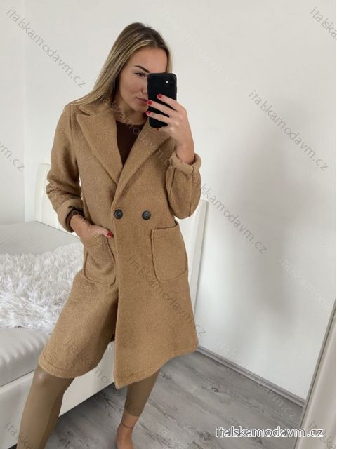 Kabát beránkový flaušový dlouhý rukáv dámský (S/M/L ONE SIZE) ITALSKÁ MÓDA IMT22017/DR M / L hnedá