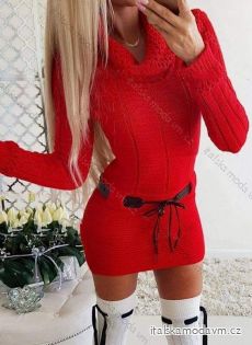 Šaty pletené Vánoční teplé s rolákem s páskem dlouhý rukáv dámské (S/M ONE SIZE) ITALSKÁ MÓDA IMD22SARA