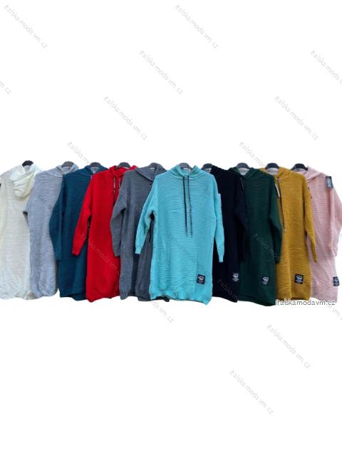 Šaty teplé s kapucí dlouhý rukáv dámské (S/M/L ONE SIZE) ITALSKÁ MÓDA IMD22983