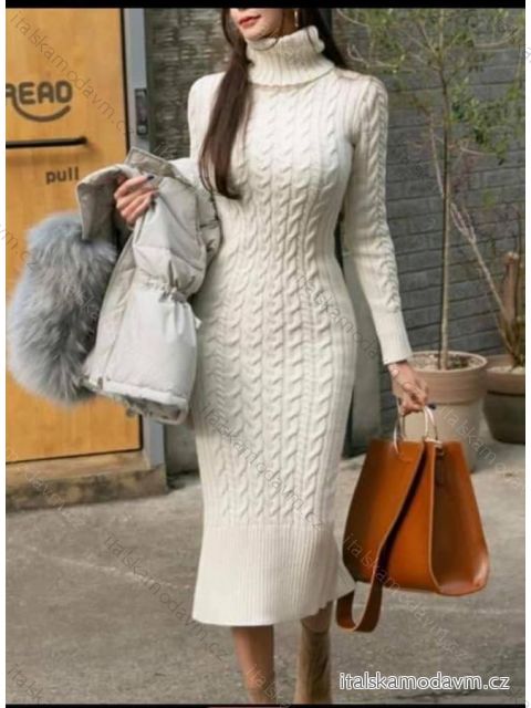 Šaty pletené s rolákem dlouhý rukáv dámské (S/M ONE SIZE) ITALSKÁ MÓDA IMD22986