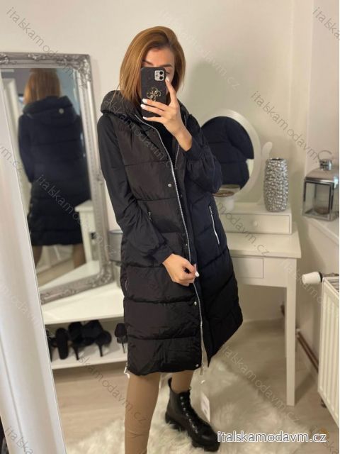 Vesta s kapucí dámská (S-2XL) ITALSKÁ MÓDA PIU ANNA PMW222286/DR Černá S
