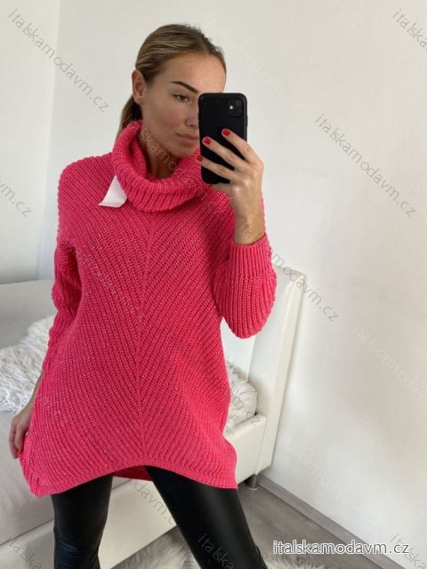 Svetr pletený prodloužený s rolákem dlouhý rukáv dámský (L/XL ONE SIZE) ITALSKÁ MÓDA IM4221286/DR L / XL <p>Neónovo ružová</p>