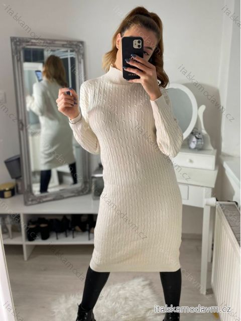 Šaty úpletové dlouhý rukáv dámské (S/M ONE SIZE) ITALSKÁ MÓDA IMWAA22100/DR
