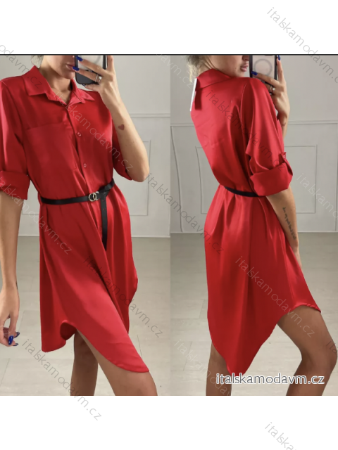 Košile prodloužená/šaty košilové s páskem dlouhý rukáv dámské (S/M ONE SIZE) ITALSKÁ MÓDA IMPBB22S3877