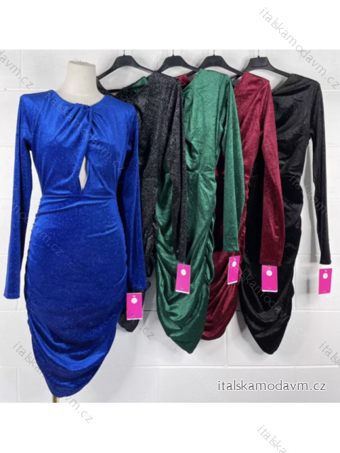 Šaty elegantní dlouhý rukáv dámské (S/M ONE SIZE) ITALSKÁ MÓDA IMPBB22B23026