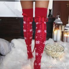 Ponožky Vánoční nadkolenky veselé vločky s mašlí dámské (one size ) POLSKÁ MODA DPP22010R