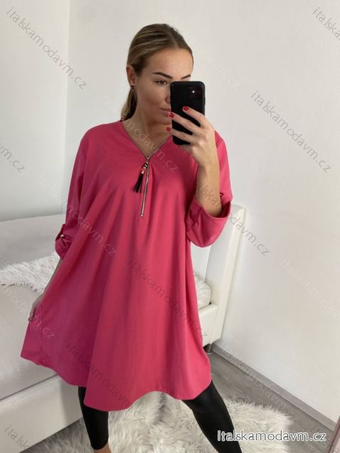 Šaty sametové se zipem dlouhý rukáv dámské nadrozměr (XL/2XL/3XL ONE SIZE) ITALSKá MóDA IM4221270/DR 2XL/3XL růžová