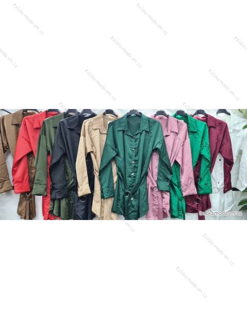 Šaty košilové saténové dlouhý rukáv dámské (S/M ONE SIZE) ITALSKÁ MÓDA IMWD223925