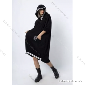 Šaty mikinové s kapucí dlouhý rukáv dámské (S/M ONE SIZE) ITALSKÁ MÓDA IMPLI2235174
