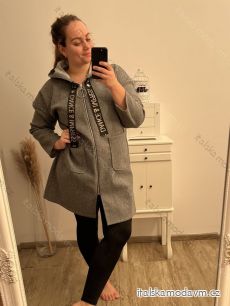 Kabát na zip s kapucí dlouhý rukáv dámská nadrozměr (2XL/3XL ONE SIZE) ITALSKÁ MÓDA IM422P68D95
