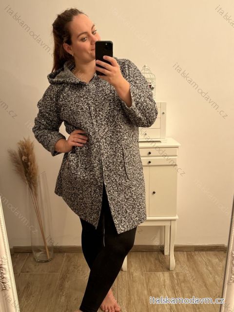 Kabát na zip s kapucí dlouhý rukáv dámská nadrozměr (2XL/3XL ONE SIZE) ITALSKÁ MÓDA IM4221261/DR 2XL/3XL Šedá