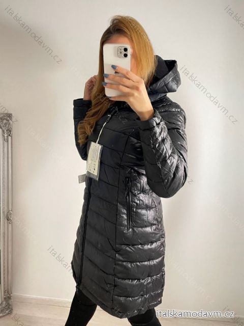 Kabát oboustranný s kapucňou dlhý rukáv dámske (S-2XL) TALIANSKA MÓDA IMPSS22D2-3873/DR čierna XXL