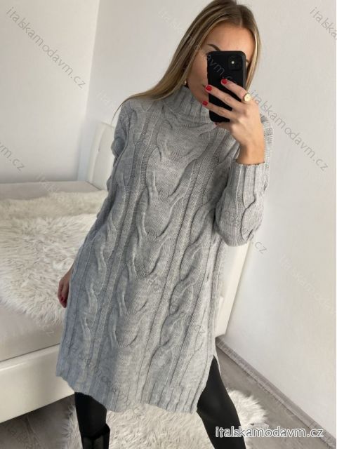 Šaty pletené dlouhý rukáv dámské (L/2XL ONE SIZE) ITALSKÁ MÓDA IMWAA223670/DR