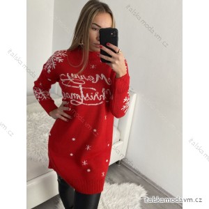 Šaty pletené/svetr prodloužený dlouhý rukáv dámský vánoční (S/M/L ONE SIZE) ITALSKÁ MÓDA IMM22vn22958/DR