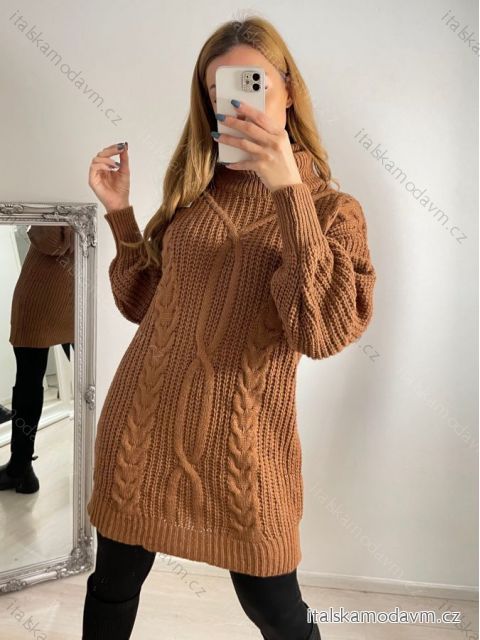 Sveter oversize predĺžený s rolákom dlhý rukáv dámsky (S/M/L ONE SIZE) TALIANSKA MÓDA IMWGS223723/DR M / L hnedá