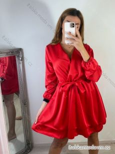 Šaty elegantní saténové dlouhý rukáv dámské (S/M ONE SIZE) ITALSKÁ MÓDA IMWD223636/DR