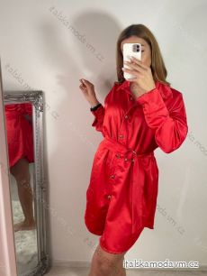 Šaty saténové košilové s páskem dlouhý rukáv dámské (S/M ONE SIZE) ITALSKÁ MÓDA IMWD223001/DR