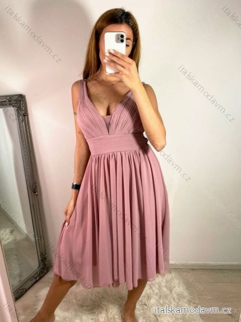 Šaty elegantné spoločenské na ramienka dámske (S/M ONE SIZE) TALIANSKA MÓDA IMPSH2280565/DR S/M staroružová