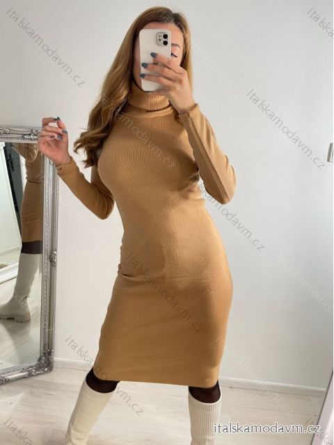 Šaty úpletové s rolákem dlouhý rukáv dámské (S/M ONE SIZE) ITALSKÁ MÓDA IMM22J51753/DR S/M hnědá