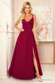 299-5 CHIARA elegantní maxi šaty na ramínka - Vínová barva