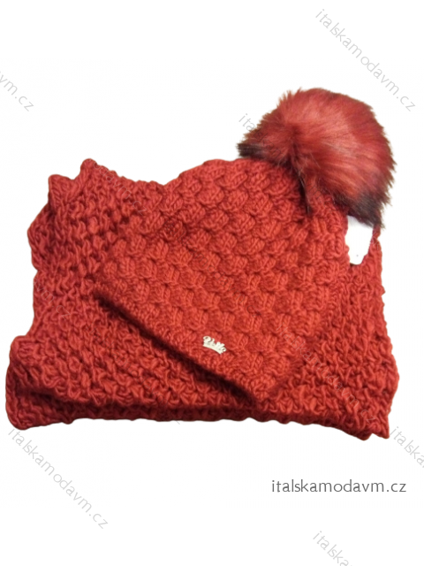 Súprava čiapky a nákrčník zimná dámska (ONE SIZE) POLSKÁ VÝROBA VELIO  PVF22BONA/DR červená ONE SIZE