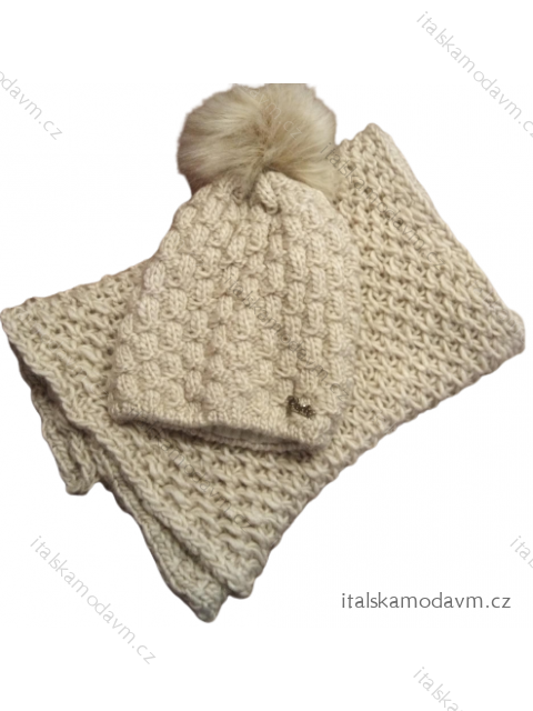 Souprava čepice a nákrčník zimní dámská (ONE SIZE) POLSKÁ VÝROBA  VELIO PVF22BONA/DR béžová ONE SIZE
