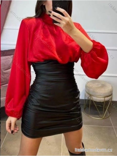 Šaty elegantní dlouhý rukáv dámské (S/M ONE SIZE) ITALSKÁ MÓDA IMWY224050