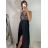 Šaty dlouhé elegantní s flitry na ramínka dámské (S/M ONE SIZE) ITALSKÁ MÓDA IMWD223775/UL S/M Černá
