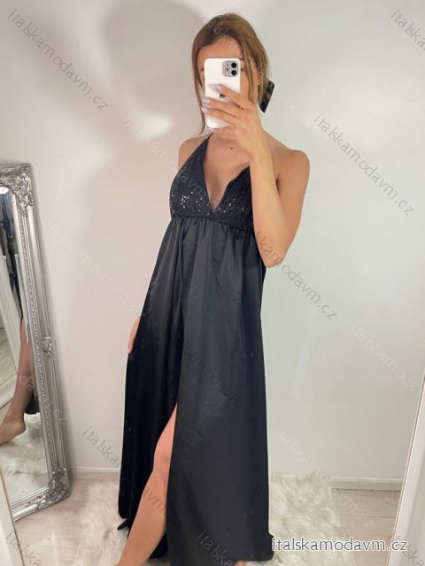 Šaty dlouhé elegantní s flitry na ramínka dámské (S/M ONE SIZE) ITALSKÁ MÓDA IMWD223775/UL S/M Černá