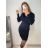 Šaty úpletové elegantní dlouhý rukáv dámské (S/M ONE SIZE) FRANCOUZSKÁ MÓDA FMWT22F52397/DR S/M čierna