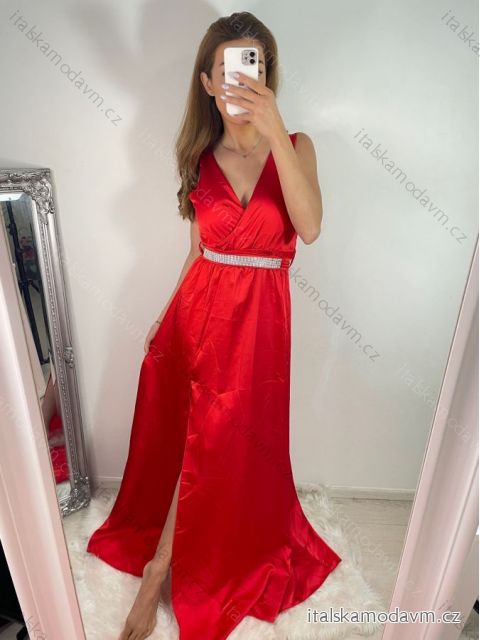 Šaty dlouhé společenské plesové na ramínka dámské (S/M ONE SIZE) ITALSKÁ MÓDA IMM22Ls25402/DR S/M červená