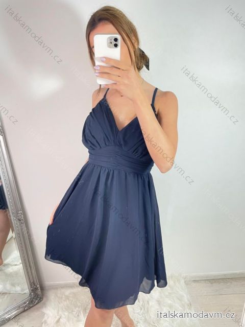 Šaty šifonové elegantní krátké na ramínka dámské (S/M ONE SIZE) ITALSKá MóDA IM922BONA/DR tmavě modrá