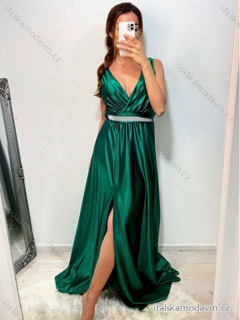 Šaty dlhé spoločenské plesové na ramienka dámske (S/M ONE SIZE) TALIANSKA MÓDA IMM22Ls25402/DR3 zelená