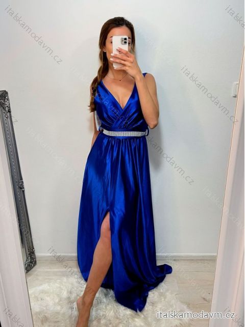 Šaty dlouhé společenské plesové na ramínka dámské (S/M ONE SIZE) ITALSKÁ MÓDA IMM22Ls25402/DR2 královská modrá