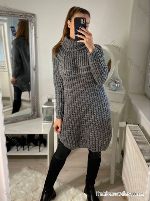 Šaty pletené s rolákom dlhý rukáv dámske (S/M ONE SIZE) TALIANSKA MÓDA IM4227200/DR