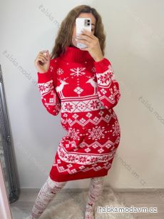 Šaty pletené rolák vánoční dlouhý rukáv dámské (S/M ONE SIZE) ITALSKÁ MÓDA IMWB22375/DR