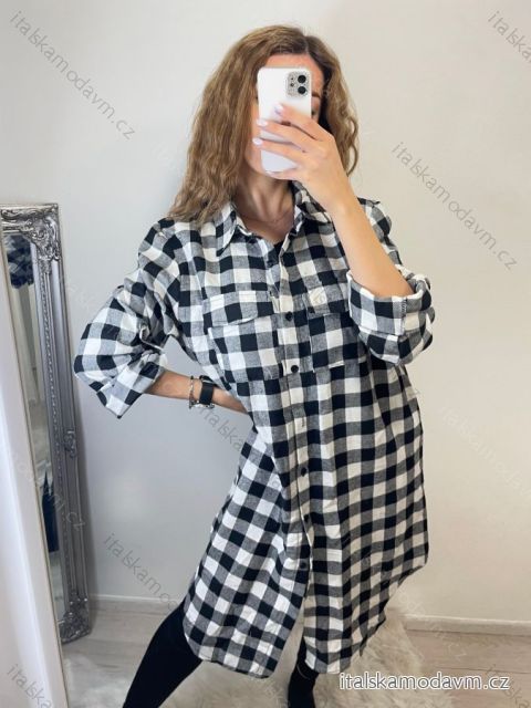 Šaty košilové dlouhý rukáv dámské (L/XL ONE SIZE) ITALSKá MóDA IM720518 bílá L/XL one size